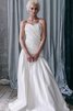 Robe de mariée naturel manche nulle ruché en satin fermeutre eclair - 1