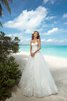 Abito da Sposa A-Line in Organza Orlo Removibile con Applique Senza Maniche Naturale - 1