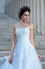 Abito da Sposa Coda A Strascico Cappella Lusso con Applique Senza Maniche Ball Gown - 5