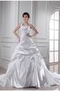 Robe de mariée plissé a-ligne cordon d'épaule asymétrique de col en cœur - 1