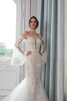 Abito da sposa a terra distintivo sirena in pizzo con perline con maniche lunghe - 3