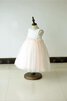 Robe de cortège enfant plissé en tulle avec perle de tour de ceinture empire avec fleurs - 2