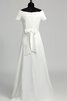 A-Line kurze Ärmeln Satin bodenlanges stilvolles Brautkleid mit Perlen - 2