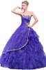 Robe de quinceanera manche nulle en tulle decoration en fleur avec perle jusqu'au sol - 1