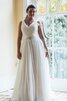 Robe de mariée chic luxueux de col en v jusqu'au sol avec perle - 2