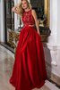 Satin Reißverschluss Spitze romantisches bodenlanges Ballkleid mit Applikation - 1