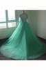 Abito Quinceanera Allacciato in Organza con Increspature con Perline Cerniera in Tulle - 2