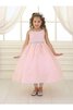 Abito da Cerimonia Bambini in Tulle con Perline Tondo con Increspature con Piega Naturale - 4