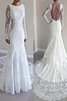 Robe de mariée vintage luxueux encolure ronde de sirène avec manche longue - 1