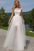 Robe de mariée naturel encolure ronde a plage en tulle avec sans manches - 1