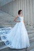 Abito da Sposa Coda A Strascico Cappella Lusso con Applique Senza Maniche Ball Gown - 4