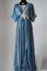 Robe demoiselle d'honneur vintage ruché en satin avec chiffon longueru au niveau de sol - 1