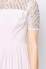 Schaufel-Ausschnitt kurze Ärmeln plissiertes knöchellanges Brautjungfernkleid mit Perlen - 4