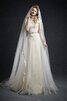 Abito da Sposa con Applique con Bottone Cappellino A-Line in Tulle con Perline - 1