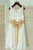 Robe de cortège enfant naturel a-ligne encolure ronde en chiffon avec sans manches - 2