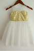 Robe de cortège enfant naturel en tulle avec fleurs longueur mollet encolure ronde - 1