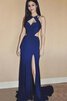 Robe de bal en satin de traîne courte bandouliere spaghetti collant ouverture frontale - 1