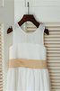 Robe de cortège enfant naturel a-ligne encolure ronde en chiffon avec sans manches - 4