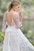 Robe de mariée decoration en fleur avec ruban col en v foncé avec manche 3/4 col ras du cou - 3