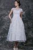 Abito da Sposa con Perline Sotto Ginocchio in Pizzo in pizzo A-Line Vintage - 1