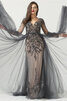 Robe de bal en satin extensible mignonne avec perles officiel longue - 2