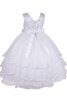 Robe de cortège enfant a-ligne asymétrique avec gradins v encolure ruché - 3