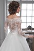 Abito da Sposa Lungo con Maniche Lunghe A Terra in Pizzo in Tulle Naturale - 4