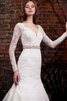 Abito da Sposa Naturale in Pizzo originale con Applique con Maniche Lunghe Sirena - 2