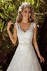 Abito da Sposa con Perline Semplice con Applique A-Line Lungo A Terra - 2