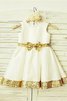 Robe de cortège enfant naturel avec fleurs en satin avec zip manche nulle - 1