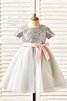 Robe de cortège enfant naturel avec manche courte avec zip en tulle avec fleurs - 1