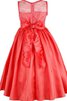 Abito da Cerimonia Bambini in Taffeta Ball Gown Naturale con Fiore con Applique Cappellino - 2