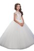 Robe de cortège enfant col u profond en tulle manche nulle avec perle jusqu'au sol - 1