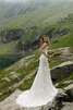 Robe de mariée simple romantique luxueux jusqu'au sol avec sans manches - 3