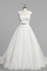 Robe de mariée naturel ruché en organza col en reine avec manche épeules enveloppants - 4