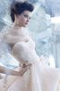 Abito da Sposa Schiena Nuda in Tulle Ball Gown con Stropicciato Cuore Senza Maniche - 4