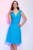 Robe demoiselle d'honneur courte plissage avec chiffon a-ligne avec manche courte - 1