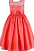 Abito da Cerimonia Bambini in Taffeta Ball Gown Naturale con Fiore con Applique Cappellino - 3