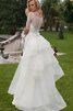 Robe de mariée distinguee avec zip ruchés longs en 1/2 manche col u profond - 2