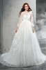 Abito da Sposa Lungo con Maniche Lunghe Naturale con Fiore Ball Gown - 3