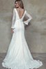 Robe de mariée naturel de col en v de sirène avec ruban avec manche longue - 2