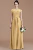Natürliche Taile A Linie Kurze Ärmeln Juwel Ausschnitt Brautjungfernkleid mit Bordüre - 18
