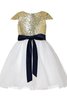 Paillette A Linie Prinzessin Kurzes Blumenmädchenkleid mit Juwel Ausschnitt - 1