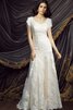 Moderno Vestido de Novia de Queen Anne de Encaje Adorno de Hasta el suelo - 1