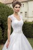 Abito da Sposa in Pizzo retro A-Line con Applique Allacciato V-Scollo - 2