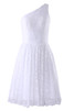 Robe de mariée facile courte d'épaule asymétrique avec chiffon manche nulle - 1