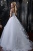 Abito da Sposa con Seghettato in Tulle senza spalline Allacciato Ball Gown Naturale - 2