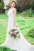 Robe de mariée de traîne courte decoration en fleur avec perle avec chiffon ligne a - 1