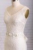 Outdoor Perlenbesetztes V-Ausschnitt schlichtes langes Brautkleid ohne Taille - 3