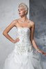 Abito da Sposa Classico in Tulle Allacciato con Perline Senza Spalline - 7